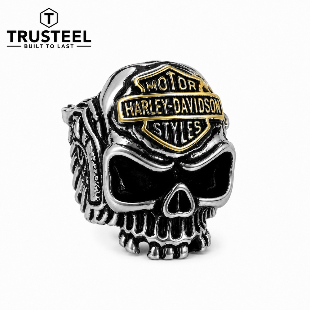 Skull Ring Silver black Gold 316L Stainless Steel Biker Men’s Size 9